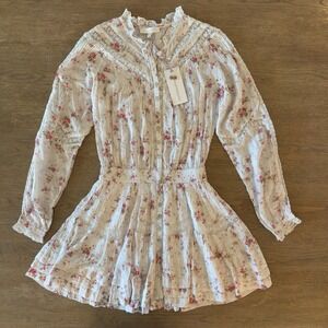 NEW Love Shack Fancy Calia Long Sleeve Mini Dress-Ivy Blush Floral-Womens Sze XS